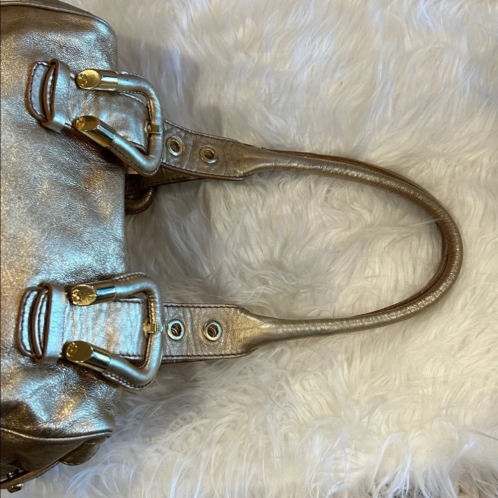 Francesco Biasia Gold Metallic Leather Satchel Shoulder Bag Structured handbag